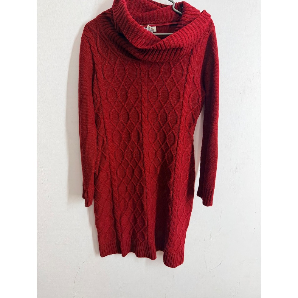 Oso Casuals Red Cable Knit Sweater Dress Cowl Neck Long Sleeve Medium